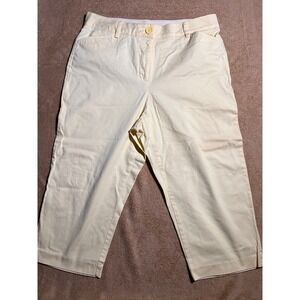 Kim Rogers Womens 14 Pale‎ Yellow Denim Stretch Button Zip Pocket Capri